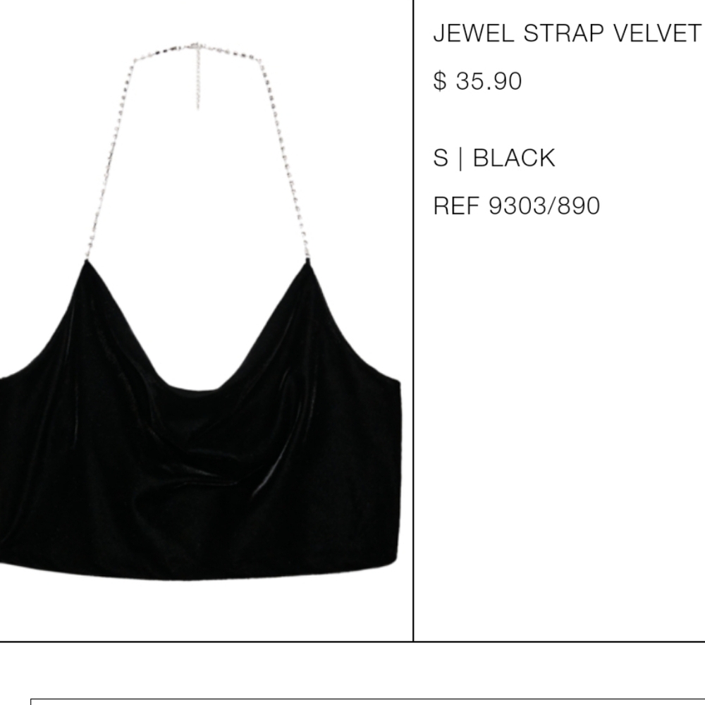 Zara jewel strap black velvet crop top size small